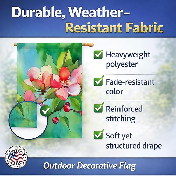 Caroline's Treasures Arkansas Apple Blossom in Watercolor House Flag Large Porch Sleeve Pole Decorative Outside Yard Banner Artwork Wall Hanging, Polyester, House Size, Multicolor