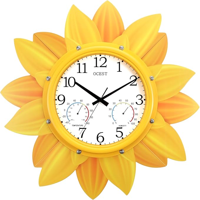 OCEST 24 Inch Indoor Outdoor Clock, Waterproof Large Wall Clock with Thermometer Hygrometer Combo, Silent Non-Ticking Battery Operated Decor for Patio Pool Porch Garden Garage