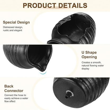 M METERXITY Ceramic Garden Fountain Spitter, Clay Pot Ecological Tank for Pond/Backyard Water Feature/Cave Waterfall/Landscaping, DIY Water Flow Jar Hydroponic Vase [5.5in, Matte Black]