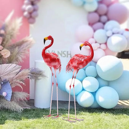 Flamingo Ornament,Flamingo Garden Statues and Sculptures,Metal Birds Yard Art Outdoor Statue, Red Pink Flamingo Lawn Ornaments for Home, Patio, Backyard Decor (2)