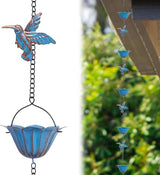 Rain Chains for Gutters, 7.87Ft Hummingbird and Cup Rain Chains for Gutters, Adjustable Rain Chimes for Outside Replacement Downspout for Gutters Eaves Drainage, Blue