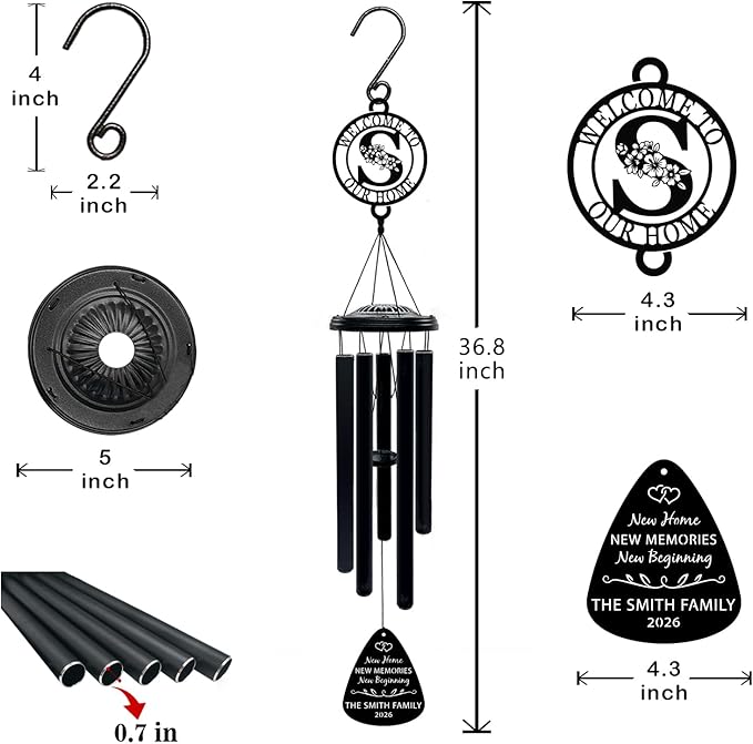 Personalized Housewarming Wind Chimes New Home Gift Custom House Warming Gifts for New Apartment Couple Outdoor Hanging Home Decor Decoration