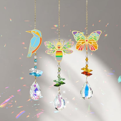 Crystal Sun Catcher, Butterfly Bird Bee Glass Window Hanging Ornament,Crystal Prism Suncatcher Outdoor Indoor Home Garden Party Decoration