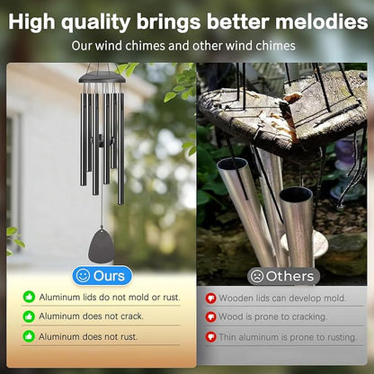 Wind Chimes Outdoor - 6 Tubes 26" Memorial Garden Chime, Retirement & Sympathy Gift for Patio Yard Decoration, Retired Gift for Mom Women Grandma Neighbors Black