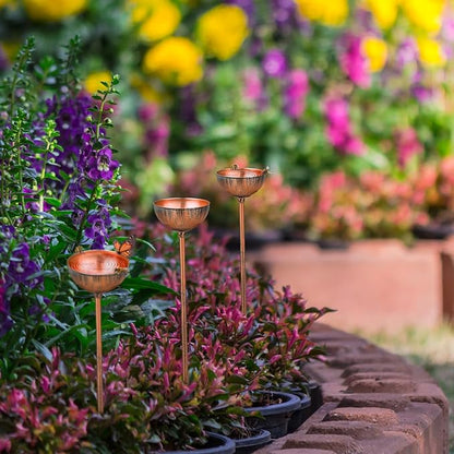 Teenyyou 6 Pcs Bee Watering Station for Garden Bee Metal Watering Cups Butterfly Water Feeder Small Insects Bath Bowl Cups Metal Stakes for Outdoor Garden Decor, Copper
