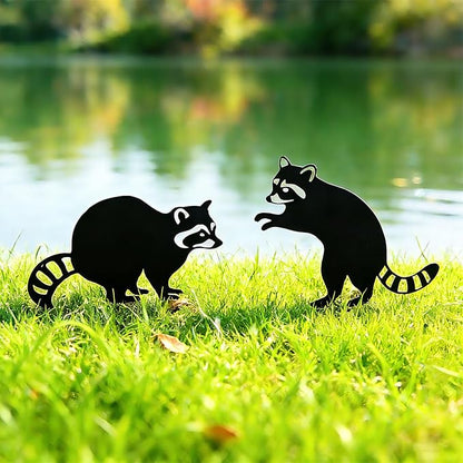 2 Pack Raccoon Metal Garden Stakes for Outdoor Decor – Cute Animal Yard Art for Garden, Lawn, or Pathway – Weather-Resistant Black Silhouette Statues, Unique Gift for Nature & Wildlife Lovers