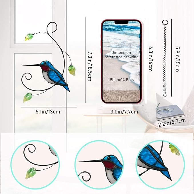 1PC Colorful Hummingbird Glass Window Decor Hanging Ornament, Home Wall Garden Decor, Hummingbird Light Catcher, Bird Lover Favorite Gardening Ornament