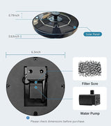 6.3" D Solar Fountain with Battery Backup, 9V/2W Solar Fountain Pump with LED Lights, 5 Nozzles Bird Bath Fountain, Floating Solar Water Fountain for Garden, Pond, Patio