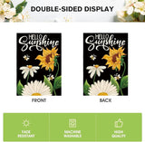 AVOIN colorlife Daisy Sunflower Hello Sunshine House Flag 28x40 Inch Double Sided, Summer Seasonal Holiday Burlap Yard Outdoor Decoration Black