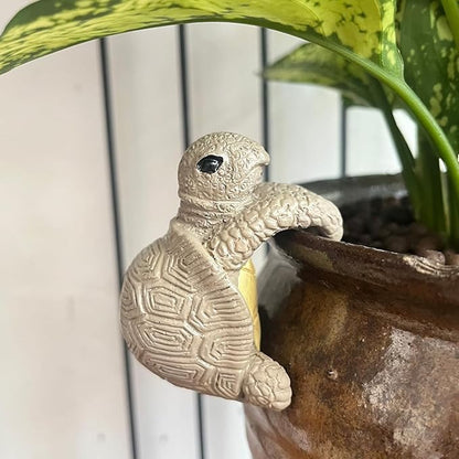 Tortoise Figure Plant Pot Hanger, Turtle Flower Pot Hugger, Resin Tortoise Statue, Funny Pot Huggers for Planters, Cute Climbing Tortoise Flower Pot Hugger, Garden Fence Balcony Patio Yard (GRAY)