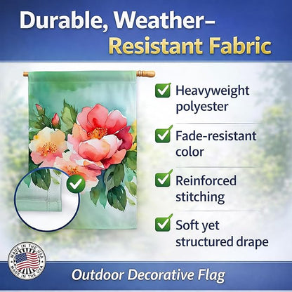 Caroline's Treasures Georgia Cherokee Rose in Watercolor House Flag Large Porch Sleeve Pole Decorative Outside Yard Banner Artwork Wall Hanging, Polyester, House Size, Multicolor