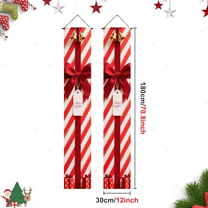 BlissYard Red White Christmas Porch Decorations 12x71 Inch Welcome Hanging Banner Porch Signs for Holiday Decor Gift Box Door Banners for Christmas Winter Home Porch Outdoor Decoration for Front Door