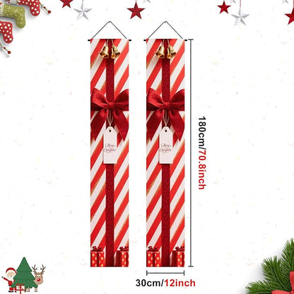 BlissYard Red White Christmas Porch Decorations 12x71 Inch Welcome Hanging Banner Porch Signs for Holiday Decor Gift Box Door Banners for Christmas Winter Home Porch Outdoor Decoration for Front Door
