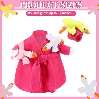 Shyyween Mommy and Baby Porch Goose Outfit for 23'' Cement Statue Silly Geese Clothes Hot Pink Bathrobe with Baby Geese for Outdoor Garden Yard Lawn Patio Duck Decoration