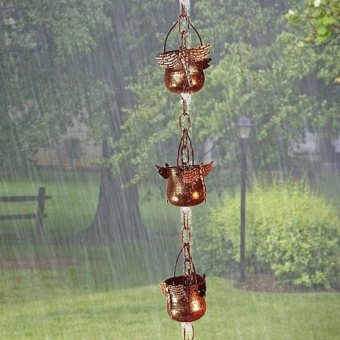 CT DISCOUNT STORE Decorate Your Home with Variety Rain Chain - Solid Metal Hand Craft Garden Decoration (Dragonfly Rain Chain; Brown)