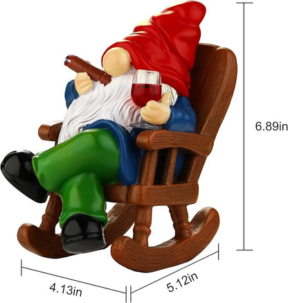 Toncoke Garden Gnomes for Outdoor, 7 Inch Gnomes Decorations for Yard, Gnome Garden Decor for Home Patio Lawn, Gnomes Gifts for Women Spring Summer Christmas Halloween (Rocking Chair & Wine Glass)
