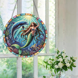 Mermaid and Dolphin Stained Window Hangings – Acrylic Ocean Ornament for Garden, Patio and Indoor Decor, Housewarming Gift for Mom, Grandma and Marine Life Lovers