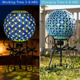 Stargarden Solar Gazing Ball, 10”Glass Gazing Globe, Mosaic Gazing Balls with Metal Ball Stand for Patio, Lawn, Garden Decor(Blue)
