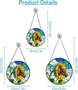 Stained Glass Window Hanging - Sunflower Flower and Bees on a Branch Suncatcher for Window Doors Home Decoration and Christmas, 7.8 * 7.8 inch