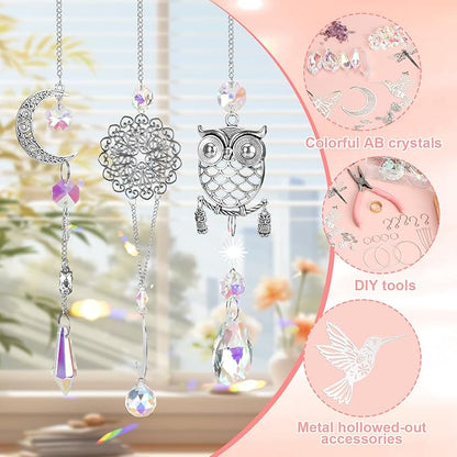 Tarklanda 460 PCS DIY Crystal Suncatcher Craft Kit - Rainbow Maker Hanging Sun Catchers with Hooks Chains Colorful Prism Pendants for Window Garden Home Decor Wedding Birthday Gifts