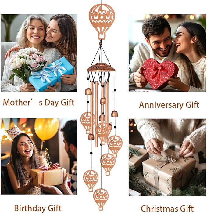 Wind Chimes for Outside, Melodious Melodic Tones Hot Air Balloon Style Windchimes Suitable for Outdoor Garden Patio Porch Decor, 33“ Metal Memorial Wind Chimes Friendship Gifts for Women