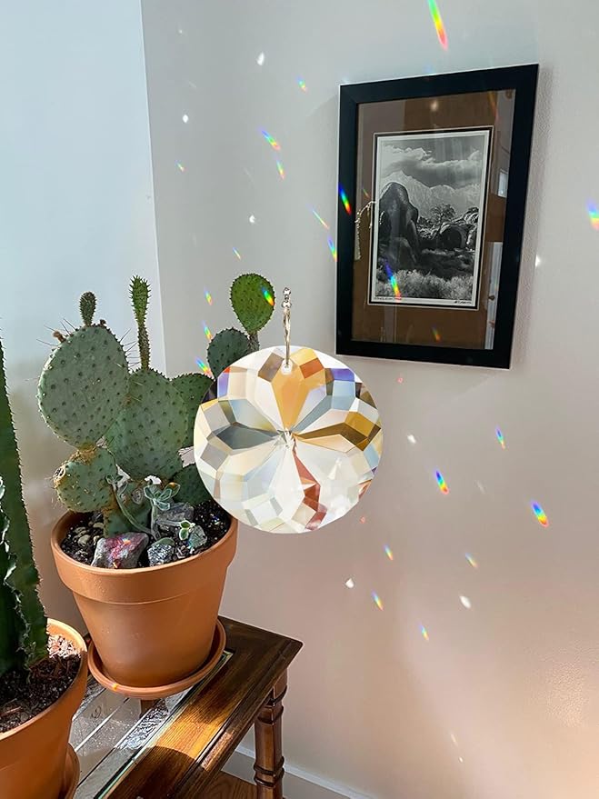 12 PCS Clear Crystal Glass Prism Suncatcher, Christmas Hanging Ornaments, Rainbow Pendants Maker, Hanging Crystals Prisms for Windows, Xmas Tree Decorations for Home Decor