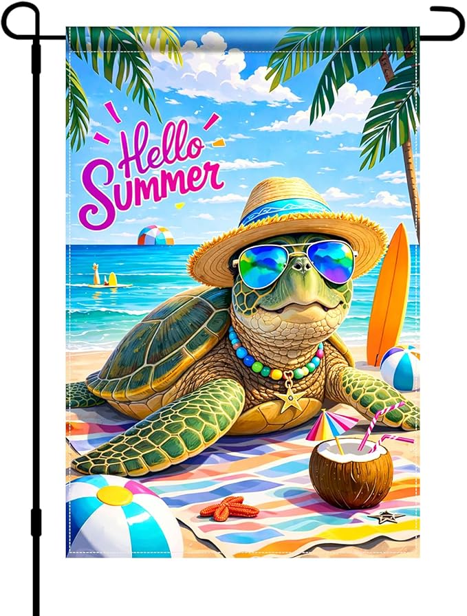 BlissYard Hello Summer Sea Turtle Garden Flag 12x18 Double Sided Vertical Outdoor Decor Beach Ocean Tropical Yard Garden Lawn Patio Welcome Banner