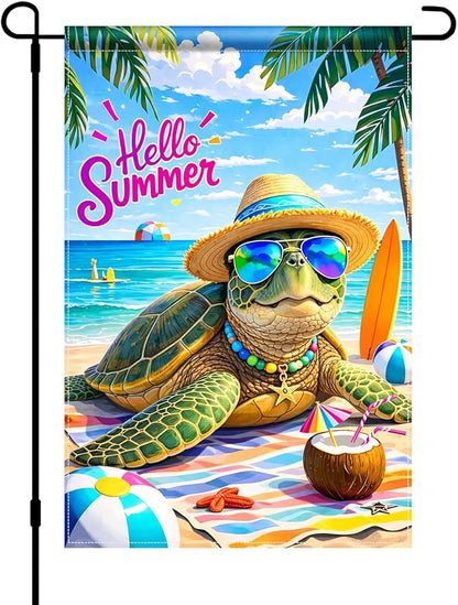 BlissYard Hello Summer Sea Turtle Garden Flag 12x18 Double Sided Vertical Outdoor Decor Beach Ocean Tropical Yard Garden Lawn Patio Welcome Banner