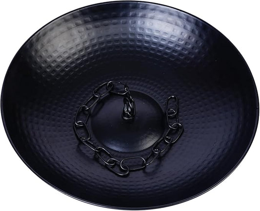 Rain Chain Anchoring Basin Metal Bowl Downspout Gutters Decorative Fountain Dish Display for Outdoor Garden, Lawn and Patio Water Feature 10.66 Inches Dia, Matte Black
