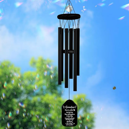 Crystal Sympathy Wind Chimes Loss of Grandma Black Memorial Remembrance Keepsake Grammy Gigi Nanny in Memory Condolence Gift for Family Fiends Funeral Garden Window Outdoor Hanging HW12-RB-GM