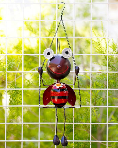 GDF Solar Lady Bugs Swing Metal Ladybug Hanging Animal Garden Decor Waterproof Solar Lights Decorative Outdoor Lights for Outside Patio Balcony Pathway Lawn Yard,Christmas Gifts for Her/Him