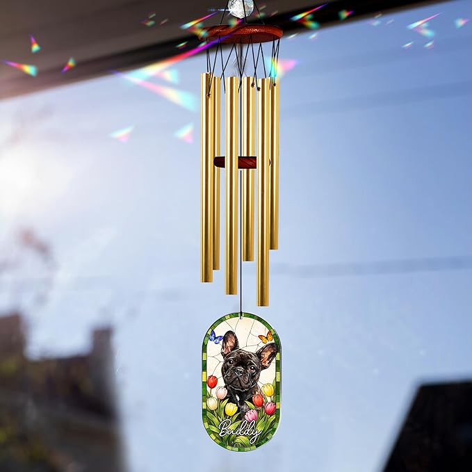 Personalized Pet Memorial Wind Chimes for Dogs Cats, Custom Photo Crystal Memory Suncatcher Ornament, Cat Remembrance Keepsake, Pet Loss Sympathy Gift for Women Dog Lover, WindChimes Outdoor Décor