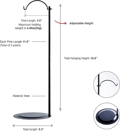 HOHIYA 36″ Adjustable Wind Chime Stand Heavy Duty Outdoor Metal Hanging Pole for Wind Chimes Lanterns Hummingbird Feeders and Solar Lights Indoor Outdoor Garden Decor Black, 4.4 lb Load Made in Taiwan