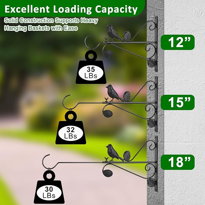 ATKKE Adjustable Wall Plant Hanger(12 to 18 inch), Bird Feeder Hook Hangers Telescopic Metal Hanging Basket Brackets for Plant Pot Hummingbird Feeder Wind Chimes Lantern String Lights, 4 Pack