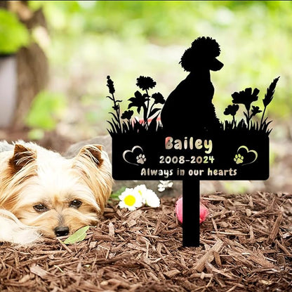 Custom Poodle Dog Memorial Grave Marker,Personalized Pet Dog Memorial Garden Stake,Flora Dog Memorial Plaque Burial Stake Engraved Sign,Dog Sympathy Grave Stake,Dog Statue Headstone