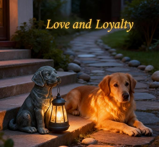 Lyeasw Solar Dog Statues with Lantern – Waterproof Outdoor Dog Figurines for Garden, Yard & Porch, Auto On/Off Solar Light, Birthday Gifts for Mom & Dog Lovers, Dog Memorial Gifts