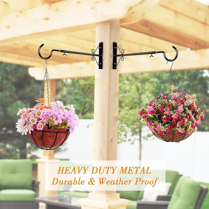 BOLITE Bird Feeder Hanger(16 to 24 Inch), Adjustable Hanging Plant Brackets, Plant Hangers for Hanging Bird Feeders, Planters, Lanterns, Wind Chimes, String Lights, 2 Pack, Black