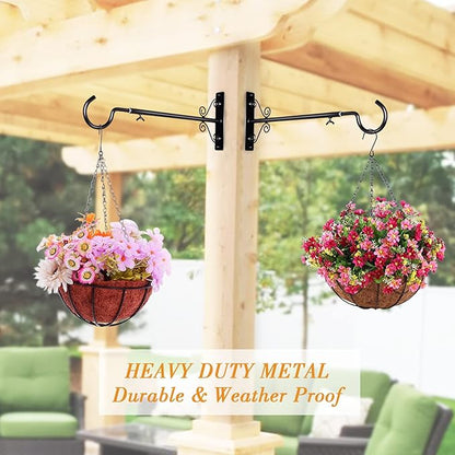BOLITE Bird Feeder Hanger(16 to 24 Inch), Adjustable Hanging Plant Brackets, Plant Hangers for Hanging Bird Feeders, Planters, Lanterns, Wind Chimes, String Lights, 2 Pack, Black