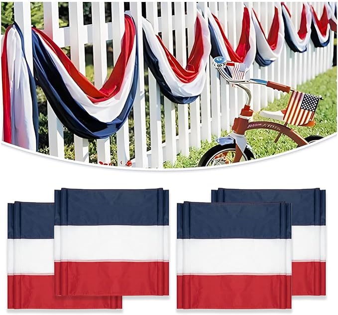 4Pack American Bunting Flag 2 x 20Ft Red, White & Blue Stripe Banner USA Patriotic Bunting Flags 4th of July Decoration for Outside Porch