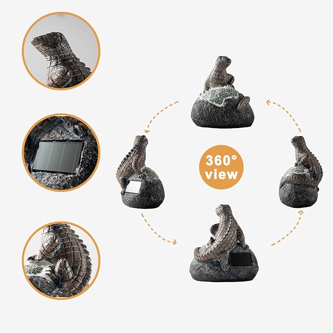 Rezpuao Solar Garden Outdoor Statues Lizard with LED Lights - Lawn Decor Lizard Statue for Patio, Balcony, Yard Ornament - Unique Housewarming Gifts