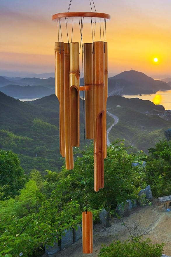 Bamboo Wind Chimes Outdoor,Wooden Wind Chimes for Outside with Melody Deep Tone,38" Classic Zen Garden Windchime for Relaxation, Grace.Home Décor for Patio, Garden or Indoor(FSC Certified)