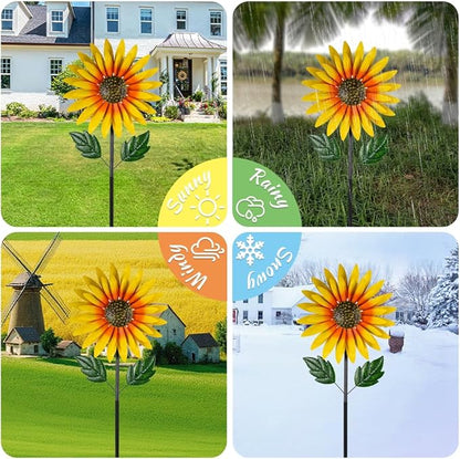 Sunflower Wind Spinners Outdoor,Double-Layer Windmill for Yard,Kinetic Wind Sculpture for Backyard Garden Patio Lawn Art Decor