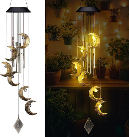 Colingmill Solar Wind Chimes for Outside Waterproof Hanging Wind Chimes Lights Outdoor Decor Yard Garden Gifts for Mother Mom Grandma Wife Neighbors(Moon,Warm Colored Lights)