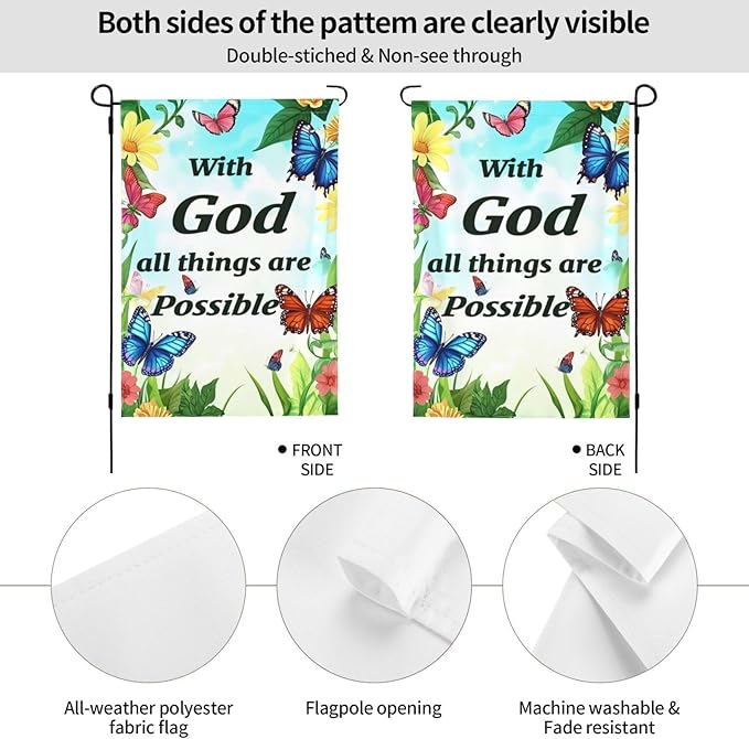 With God All Things Are Possible Garden Flags 12×18 Inch Double Sided Decorative Yard Banner Seasonal Flag for Outdoor Outside Decor