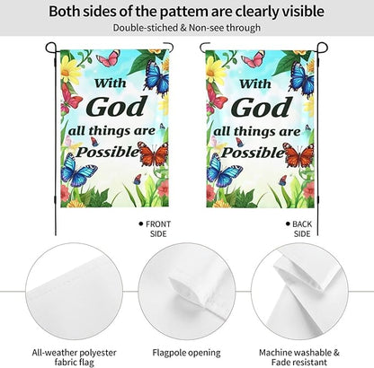 With God All Things Are Possible Garden Flags 12×18 Inch Double Sided Decorative Yard Banner Seasonal Flag for Outdoor Outside Decor