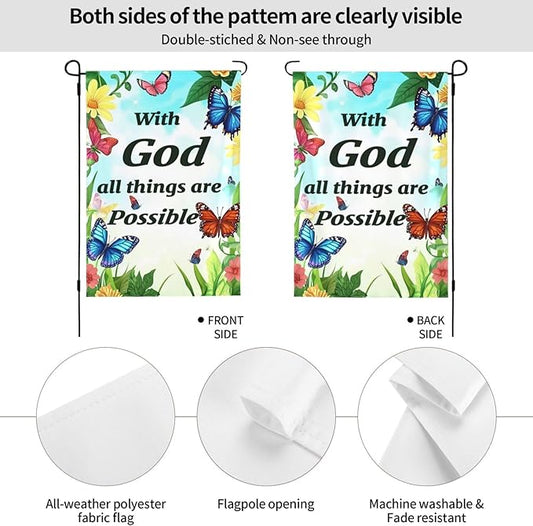 With God All Things Are Possible Garden Flags 12×18 Inch Double Sided Decorative Yard Banner Seasonal Flag for Outdoor Outside Decor