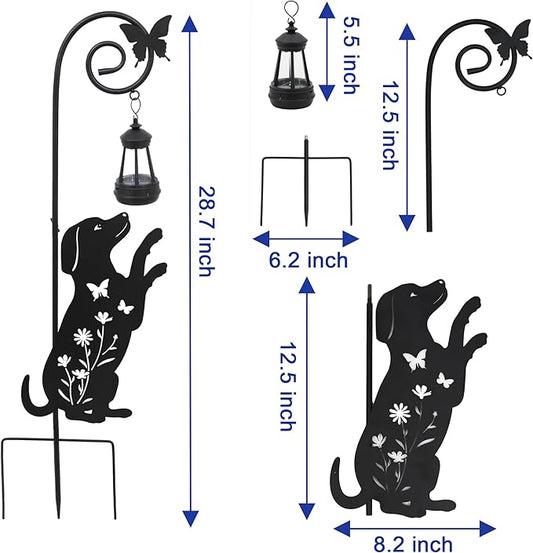 Solar Dog Lantern Garden Stakes - Outdoor Decorative Solar Lights for Yard, Patio, Pathway - Weatherproof Metal Dog Stake with Auto Night Lighting
