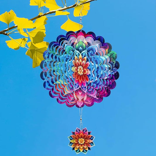 Rngmsi Mandala Wind Spinners Outdoor Garden Decor for Outside, 3D Metal Wind Spinner Hanging Decor Kinetic Art for Yard, 12 Inches Stainless Steel Hanging Mandala Gifts for Women
