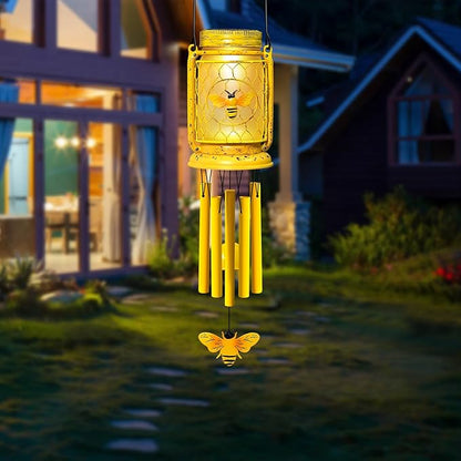 2 Pack Solar Bee Wind Chimes for Outside for Mom Women Grandma,Solar Bee Mason Jar Wind Chime Light Unique Hanging Wind Chimes Outdoor,IP65 Waterproof, for Yard Garden Terrace
