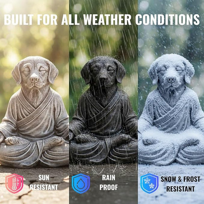 OLOMA Outdoor Indoor Meditating Dog Statue Thick Concrete Stone Sculpture with Protective Resin Coating Durable Heavy Lawn Patio Entryway Meditation Room Decorative Accent Display Piece